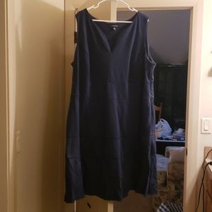 Navy blue calf length fit and flare dress
